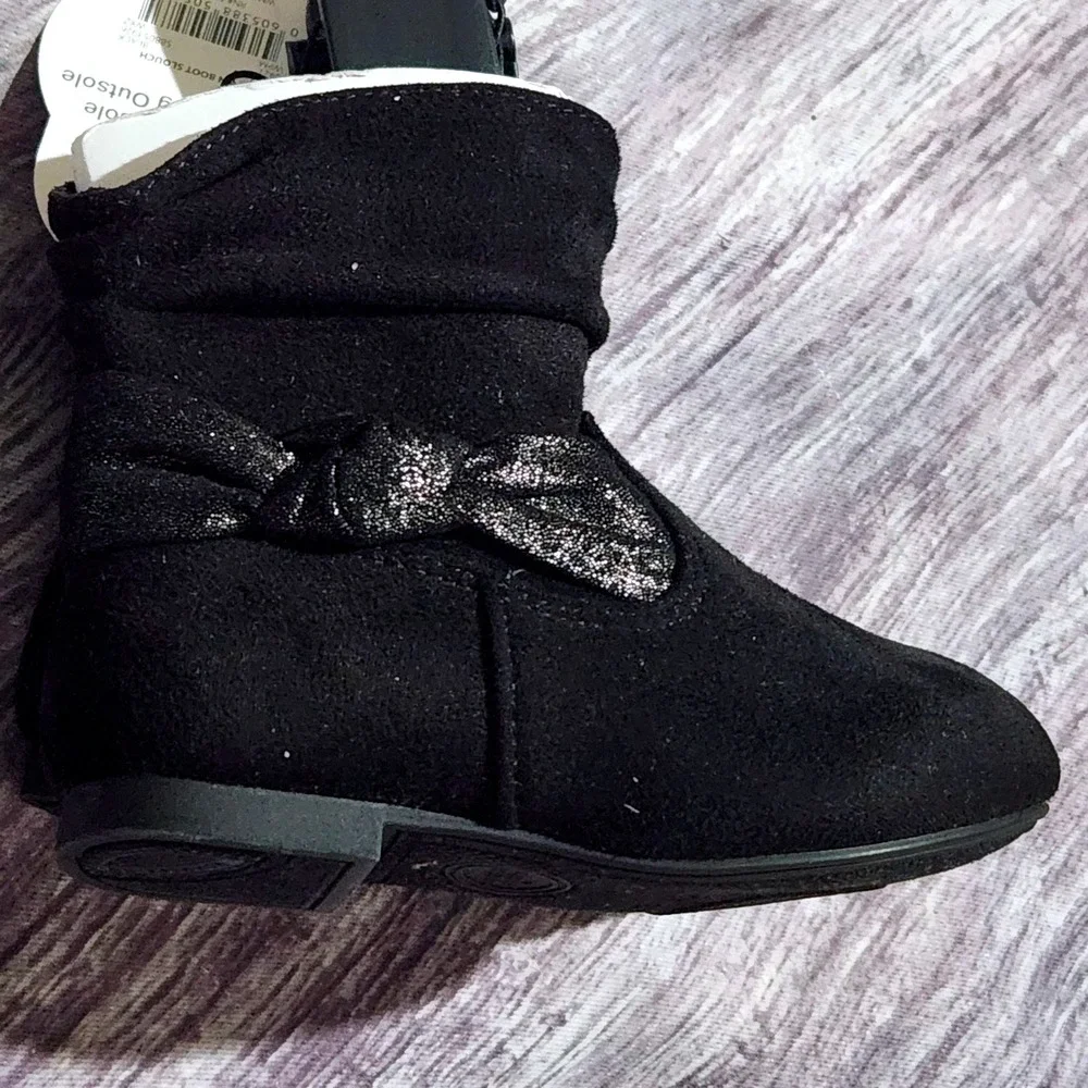 Wonder Nation Black Slouch Boots Glitter Bow Toddler Girls Size 7‎
